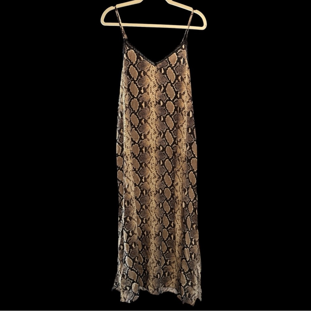 The Kooples 100% Silk Snake Print Slip  Midi Dress Lace Trim NWT - Picture 3 of 7